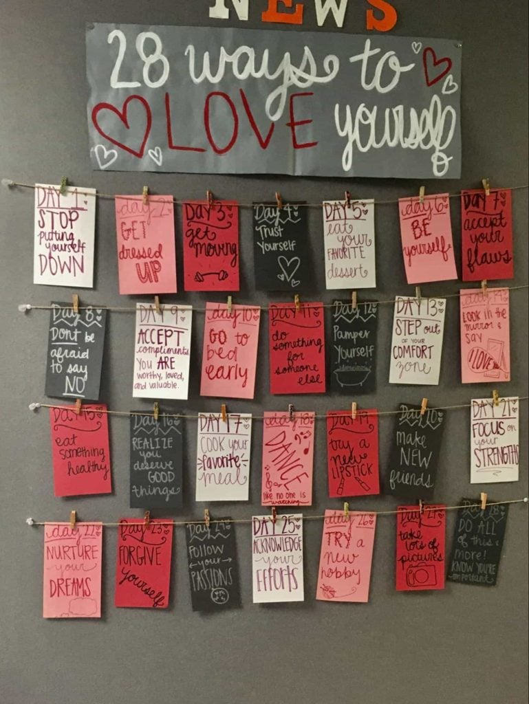 28 Ways To Love Themselves Valentines Bulletin Board Ideas with a Unique twist for a unique bulletin board decorations