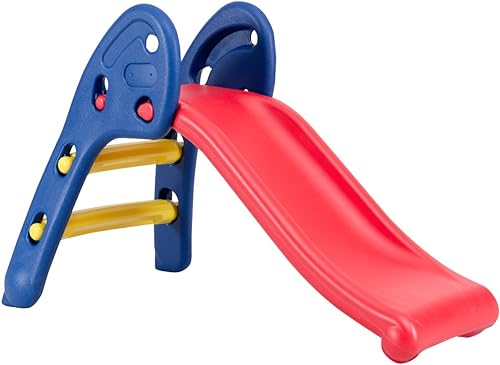 Baby Joy Folding Slide red slide with blue and yellow step ladder with high handrails