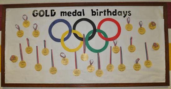 Gold Metal Birthdays Winter Olympics Birthday bulletin board ideas