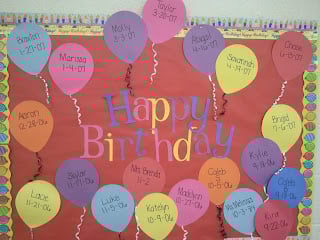 Pre-K balloon birthday bulletin board idea