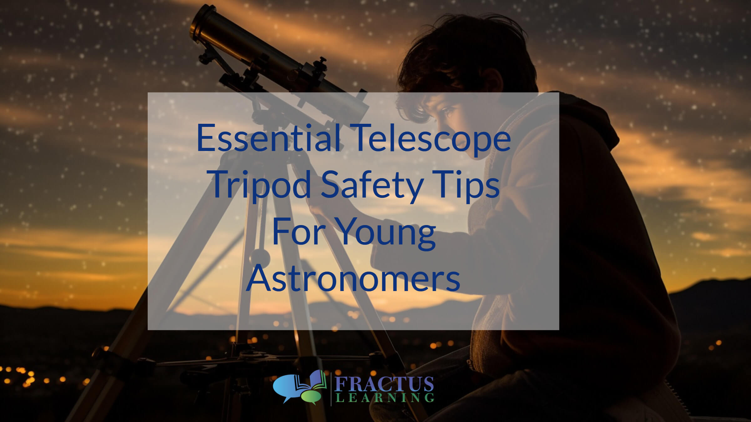 a boy outside kneeling next to a telescope on a tripod