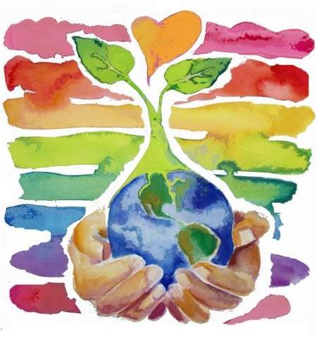 Water Color Earth Day bulletin board idea for inspiration to care for planet Earth
