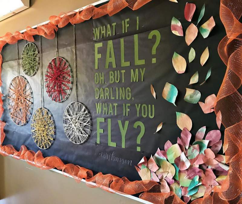 What if I fall inspirational quote by Erin Hanson unique bulletin board idea